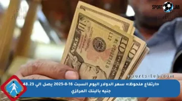 «ارتفاع ملحوظ» سعر الدولار اليوم السبت 16-8-2025 يصل إلى 48.23 جنيه بالبنك المركزي